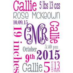 Baby Blanket with name for Baby Girl-Hot Pink, Purple and Gray.