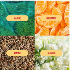 Four different textures labeled 'Marine', 'Mandarin', 'Amber', and 'Jasmine' with corresponding images.