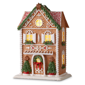 13" Lighted Gingerbread House with Trees