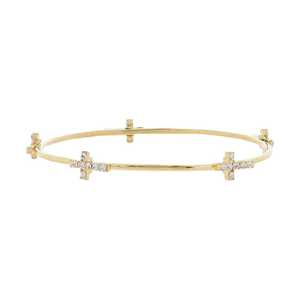 18K Gold Plated Bangle Bracelet with Clear Crosses