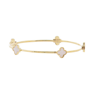 18K Gold Plated Bangle Bracelet with Pearl Clovers