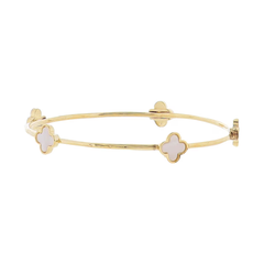 18K Gold Plated Bangle Bracelet with Pearl Clovers