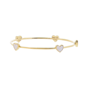 18K Gold Plated Bangle Bracelet with Pearl Hearts