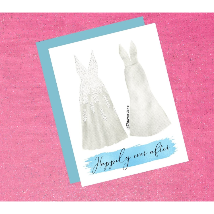 Watercolor Two Brides Happily Ever After Wedding Anniversary Card