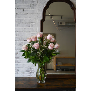 One Dozen Pink Roses