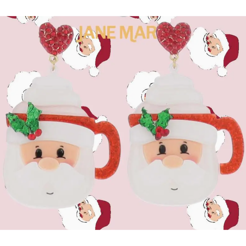 Red White and Green Santa Mug Earrings