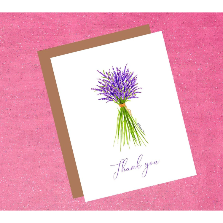 Thank You Lavender Flower Watercolor Greeting Card