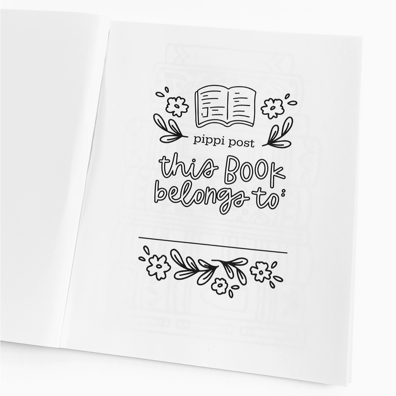 Bookplate with 'pippi post' branding and text on a white background