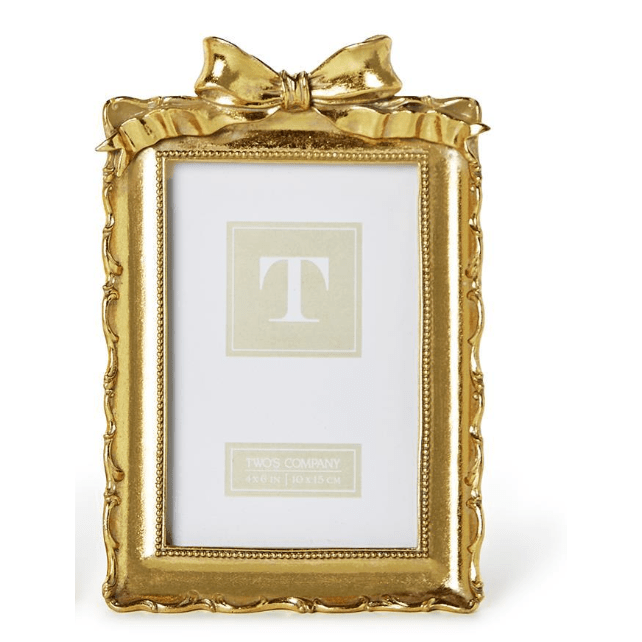 4 x 6 Gold Frame with Accent Bow - White Farmhouse Flowers