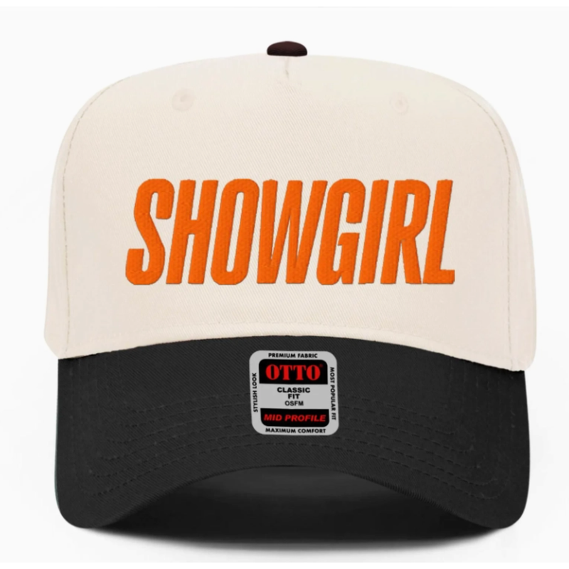 Cap with 'SHOWGIRL' text on a white background