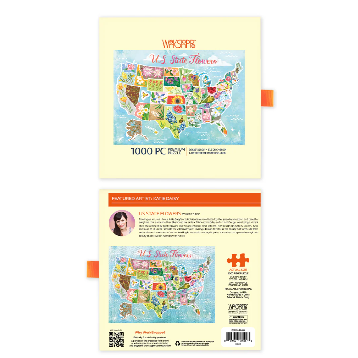 Walter T. Williams U.S. State Flowers puzzle packaging with map design