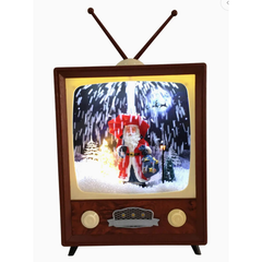 Vintage-style television with a Santa Claus scene on the screen