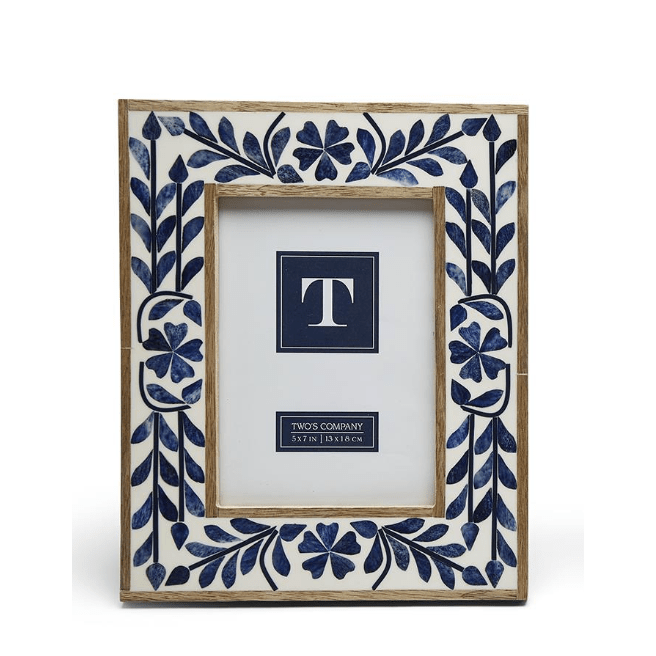 5 x 7 Blue Belle Bone Inlay Photo Frame - White Farmhouse Flowers