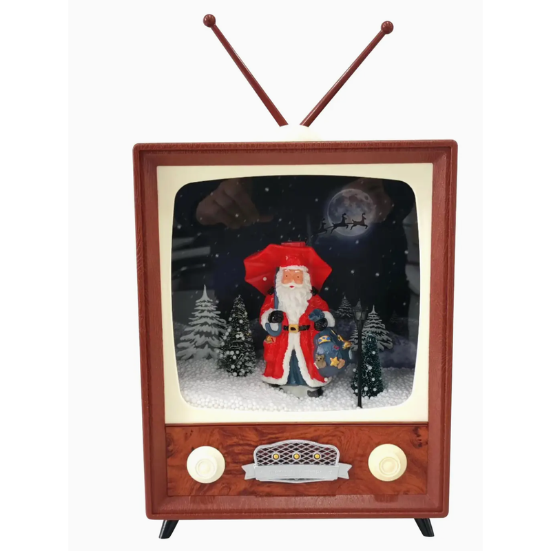 Vintage television set with a Santa Claus scene on the screen
