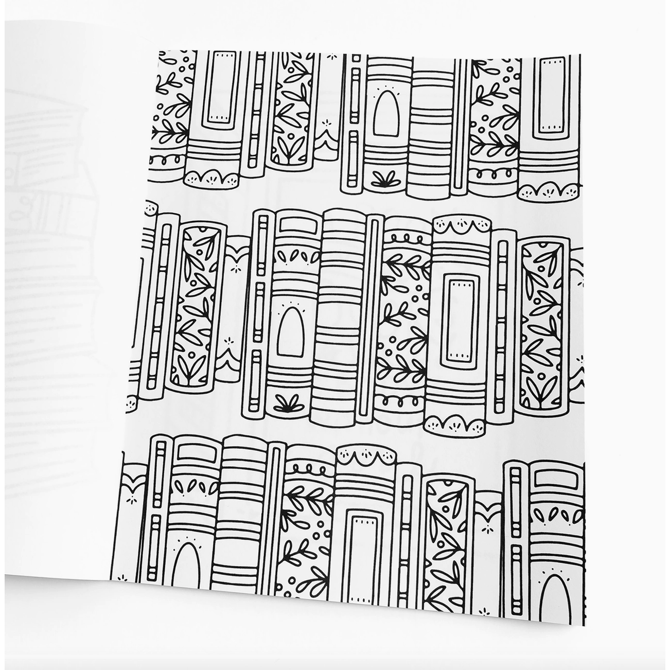 Black and white pattern of book spines on a white background