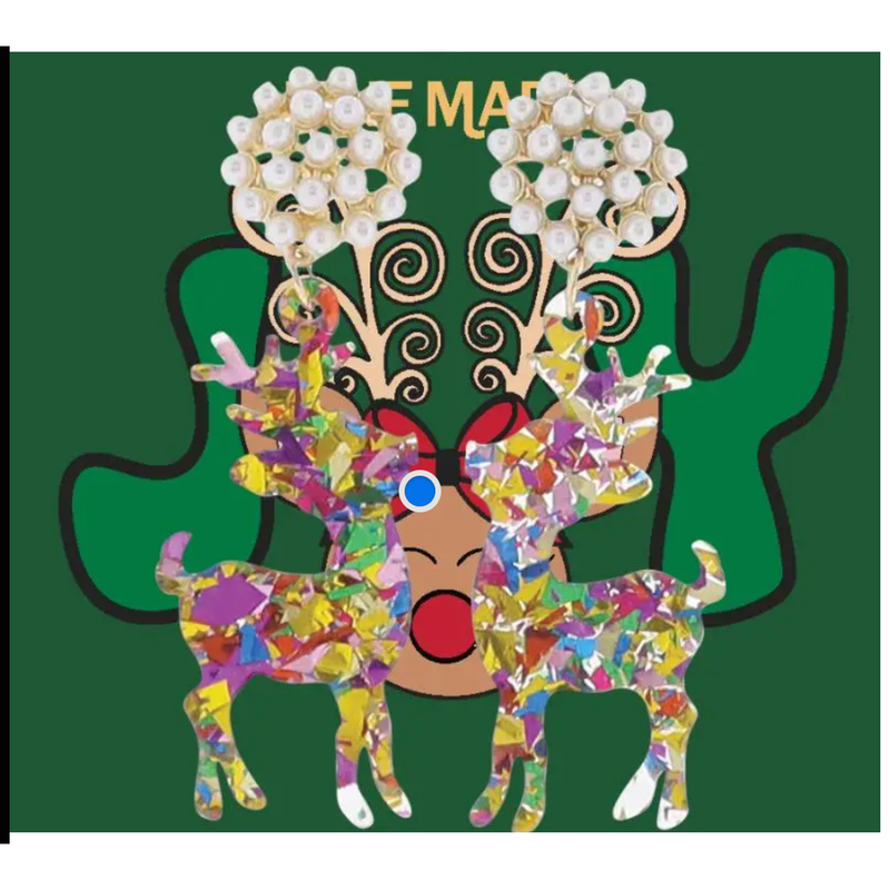 Colorful reindeer with pearl-like antlers on a green background