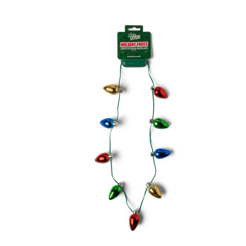 String of Christmas lights with colorful bulbs on a white background