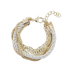 6 Strand Gold Chains with Ivory Threaded Rope Bracelet