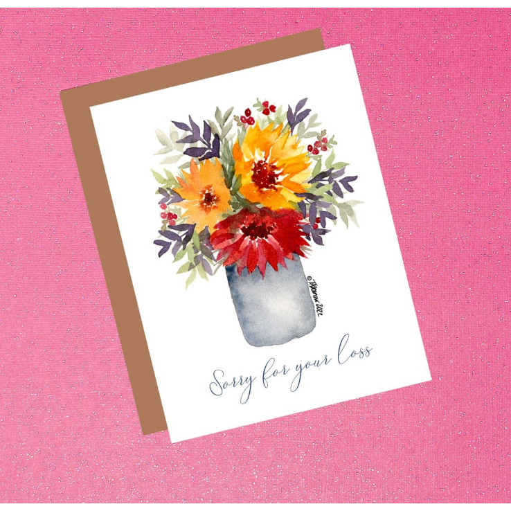 Sorry For Your Loss Sunflower Sympathy Watercolor Greeting Card