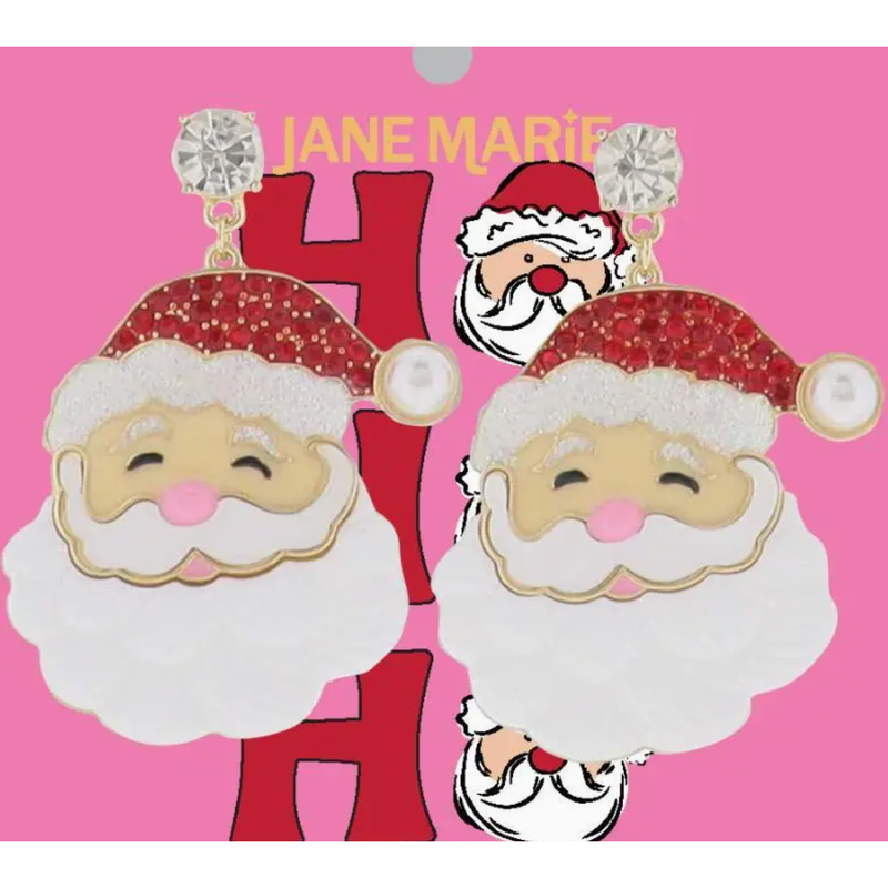 Red, White, Gold, Pink Santa Claus with Crystals Earrings