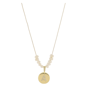 Freshwater Pearl and Crystal Loop with "A" Initial Gold Necklace