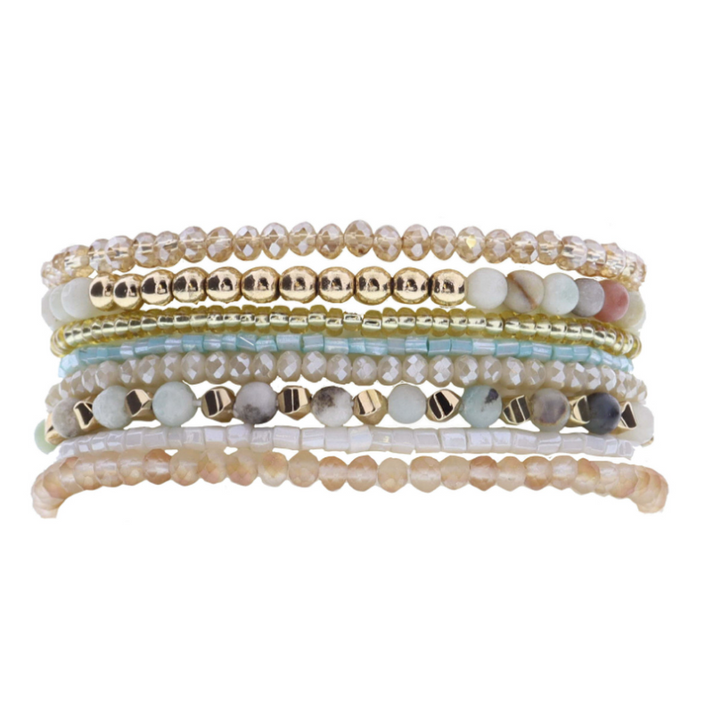 Amazonite, Gold, Champagne Beaded Strands Bracelet