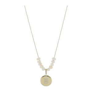 Freshwater Pearl and Crystal Loop with "B" Initial Gold Necklace