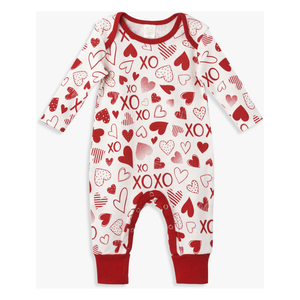 Baby Girls Valentine Hearts and Hugs Cotton Romper