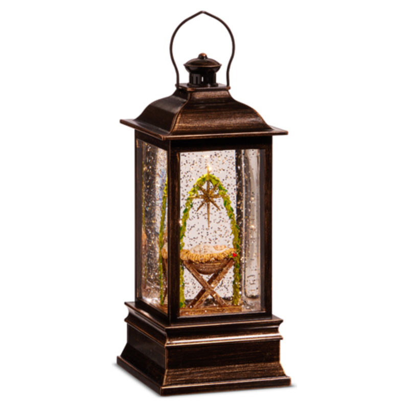 Baby Jesus in Manger Musical Lighted Water Lantern