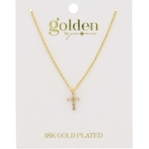 Baguette Crystal 18K Gold Plated Cross Necklace