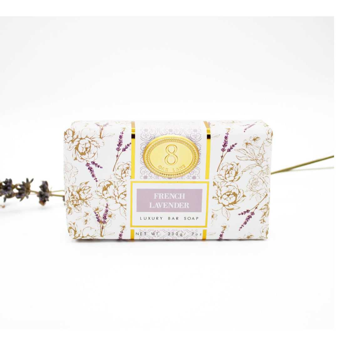 French Lavender luxury bar soap with floral design on a white background