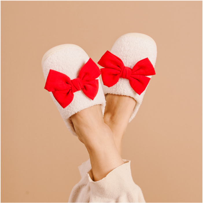 Fuzzy Slippers-Betty Bow Red