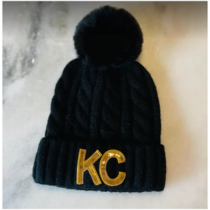 Black Beanie with Gold KC Bling