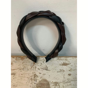 Black and Brown Faux Leather Braided Headband