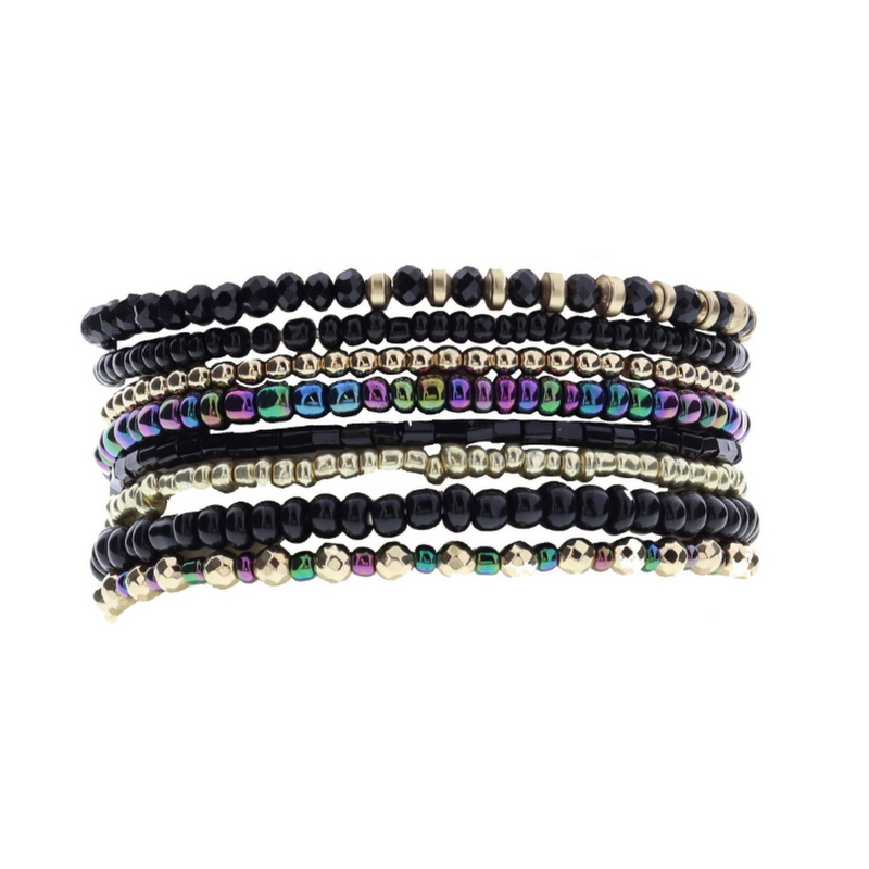 Black and Gold Beaded Strands Bracelet