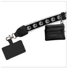 Black & White Paw Tracks Strap Clip & Go with Black Zipper Pouch