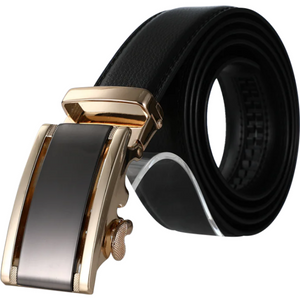 Black with Gold Style Buckle Leather Ratchet Belt