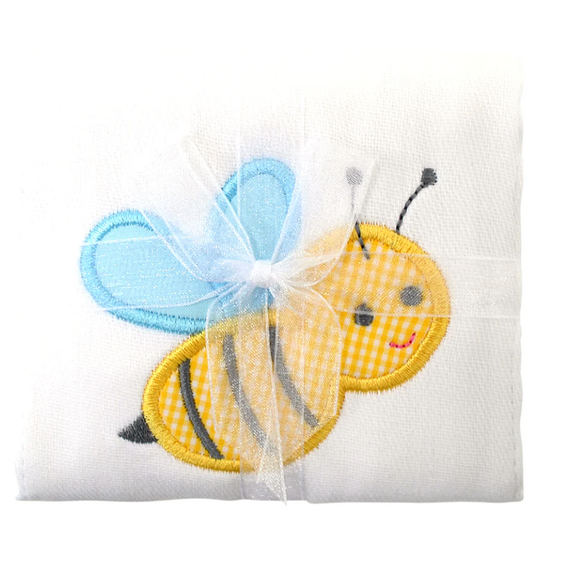 Blue Bumble Bee Appliqued Burp Cloth