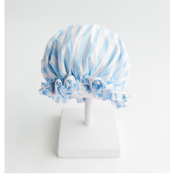 Blue Striped Cabana Shower Cap 