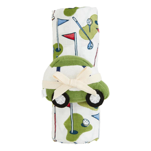 Blue Golf Swaddle and Rattle Set