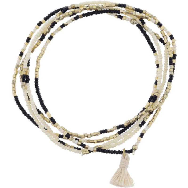 Brinly Ivory, Gold, Black Beaded with Ivory Tassel Bracelet