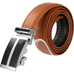 Brown with Black & Silver Style Buckle Leather Ratchet Belt