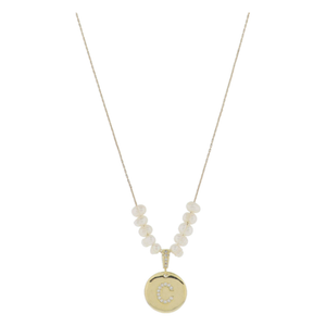 Freshwater Pearl and Crystal Loop with "C" Initial Gold Necklace 