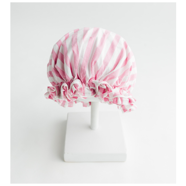Pink Striped Cabana Shower Cap