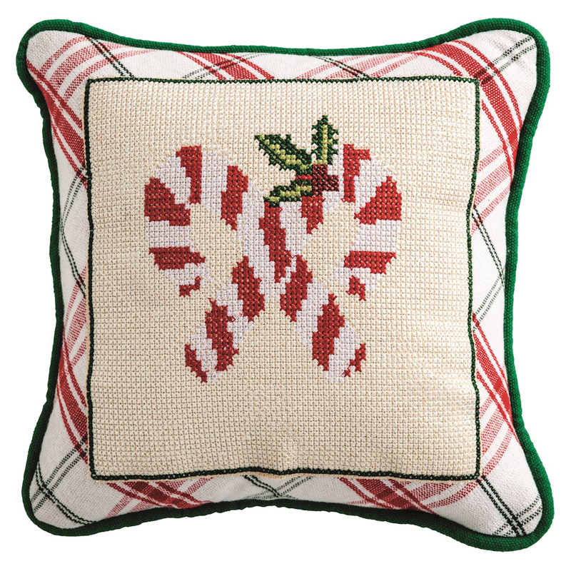 Candy Cane Needlepoint Pillow 