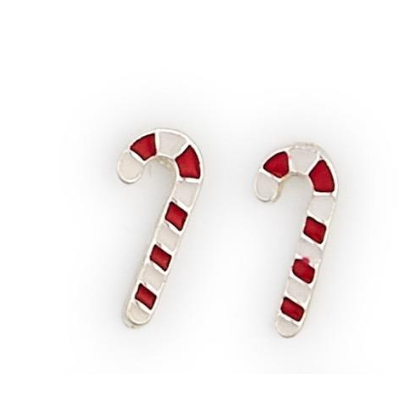 Candy cane-shaped earrings on a white background