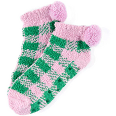 Chlo Plaid Plush Home Socks Green 1