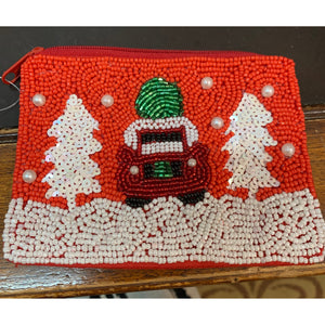 Red Truck Beaded Christmas Coin Purse
