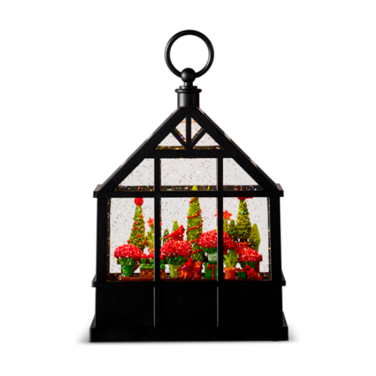 Christmas Flowers and Cardinals Lighted Water Greenhouse