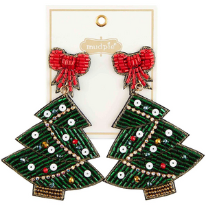 Christmas Tree Beaded Holiday Earrings